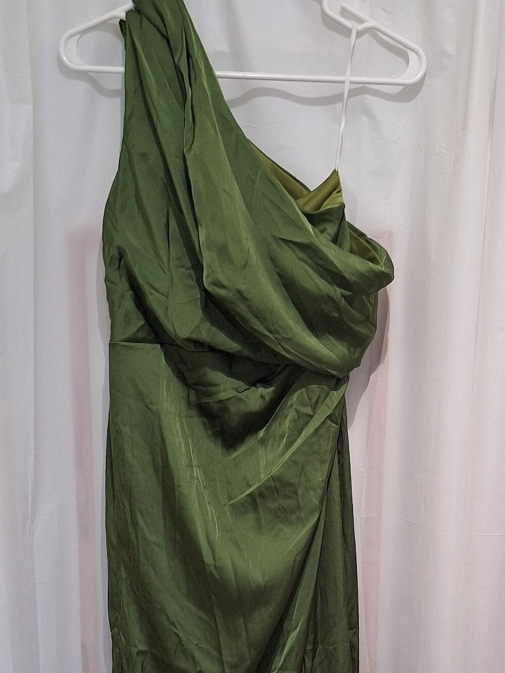 Olive Asymmetrical Formal Gown Size 4 NWT Drama!